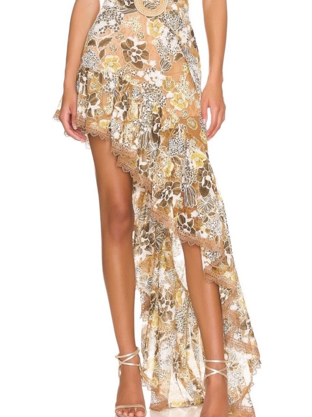 Bronx and Banco Asymmetrical Floral Lace Maxi Skirt